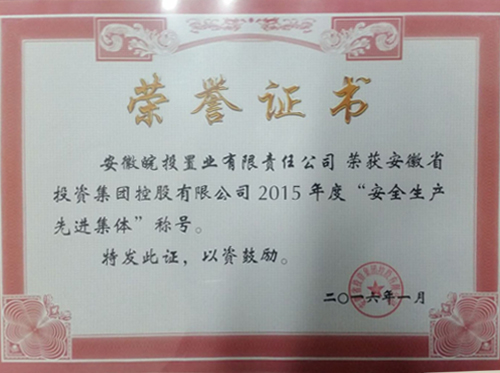公司荣获集团公司2015年度“安全生产先进集体”称号